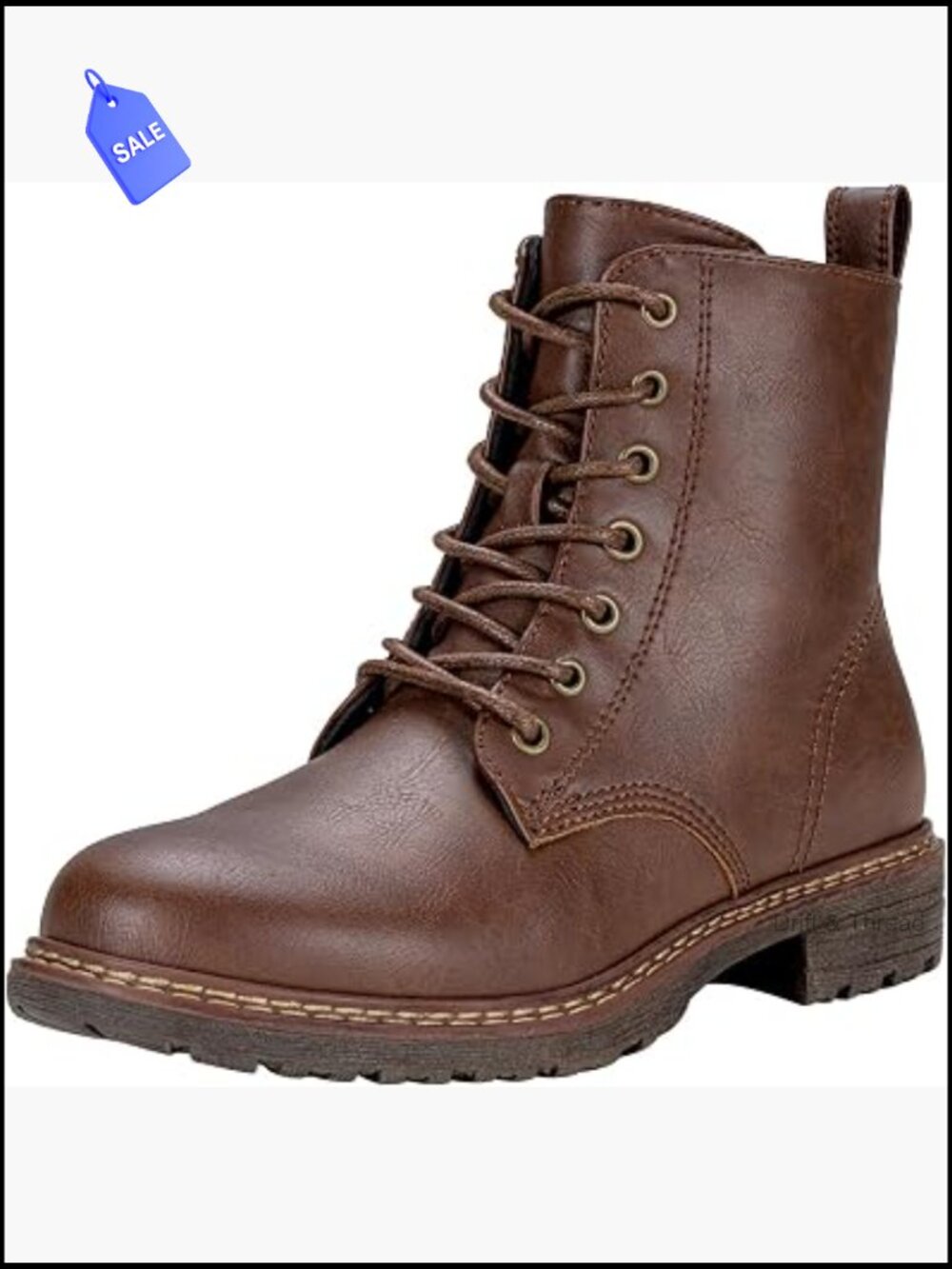 Women's Combat Lace Up Ankle Booties Side Zip Low Heel Faux Leather